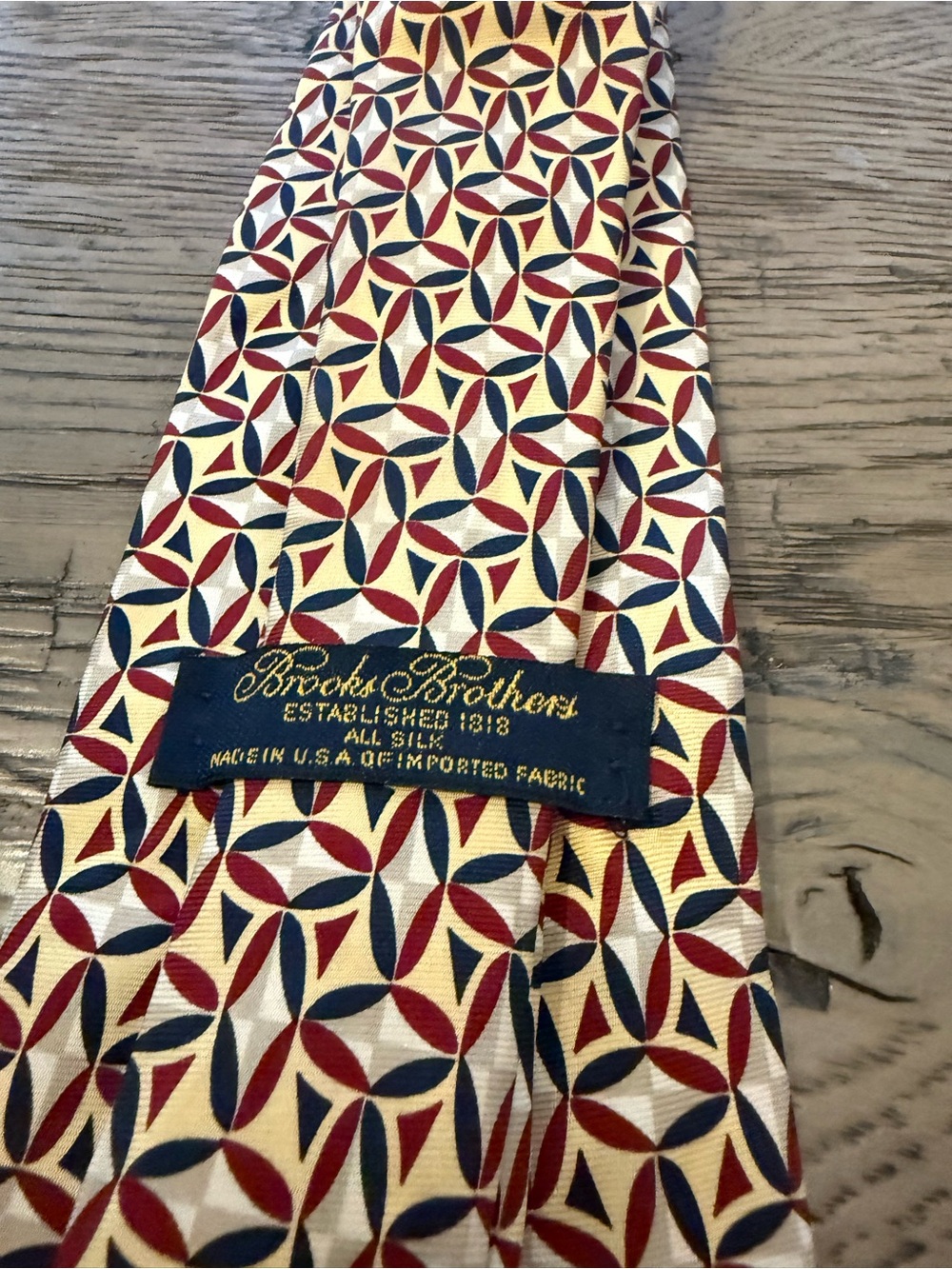 Brooks Brothers Silk Geometric Print Tie in Cream, Red & Blue